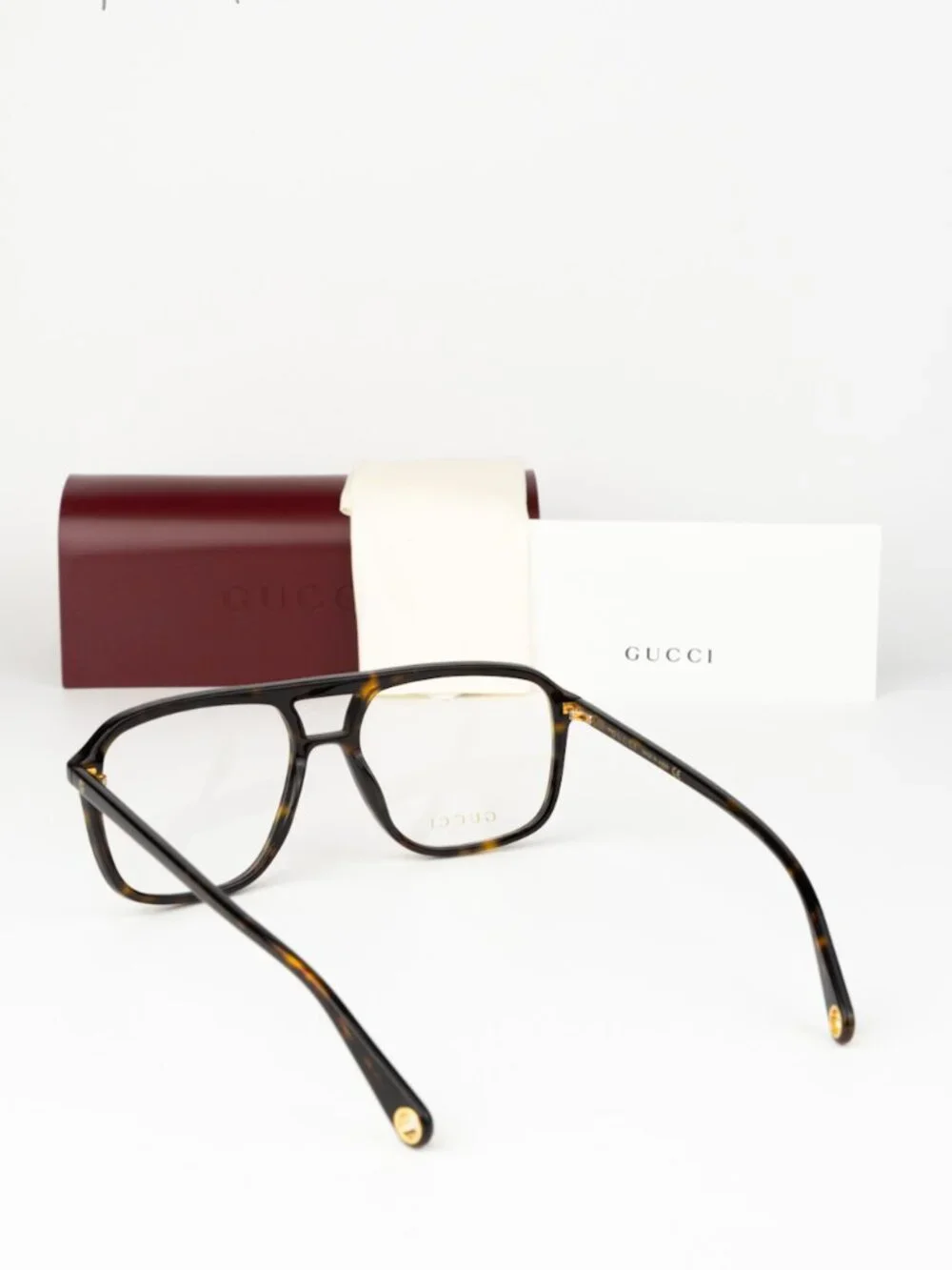 Gucci Men Eyeglasses Havana Demo Pilot GG1078O 003 NEW AUTHENTIC